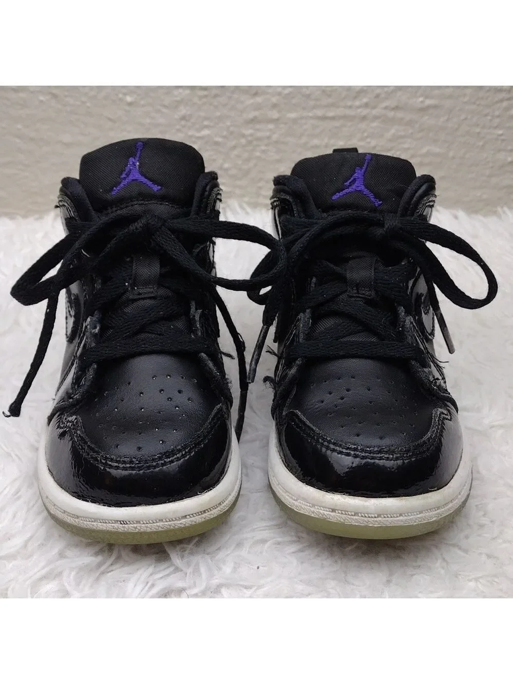 Nike Air Jordan 1 Mid Space Jam Black Leather High Top Lace Up Toddler Sneaker